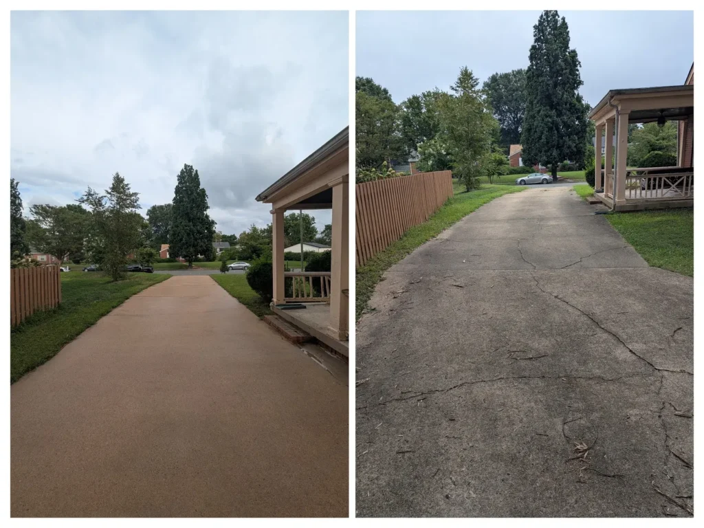 Before and after driveway pressure washing in Richmond, VA