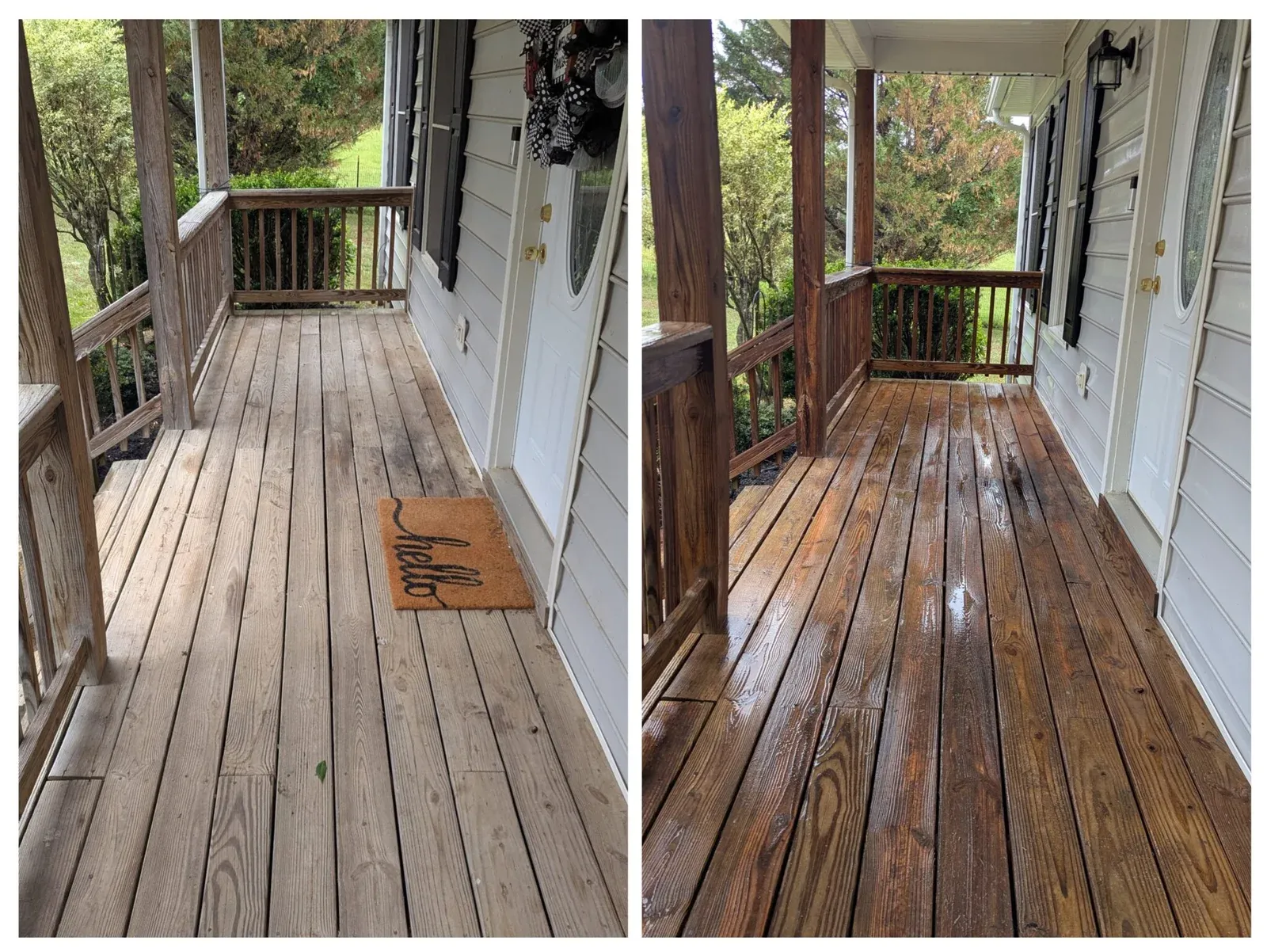 Before and after wood deck cleaning in Richmond, VA
