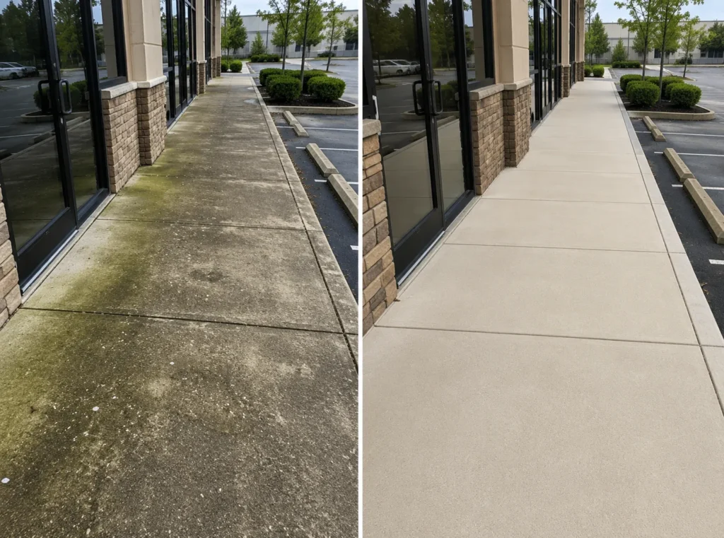 Before and after commercial pressure washing in Richmond, VA
