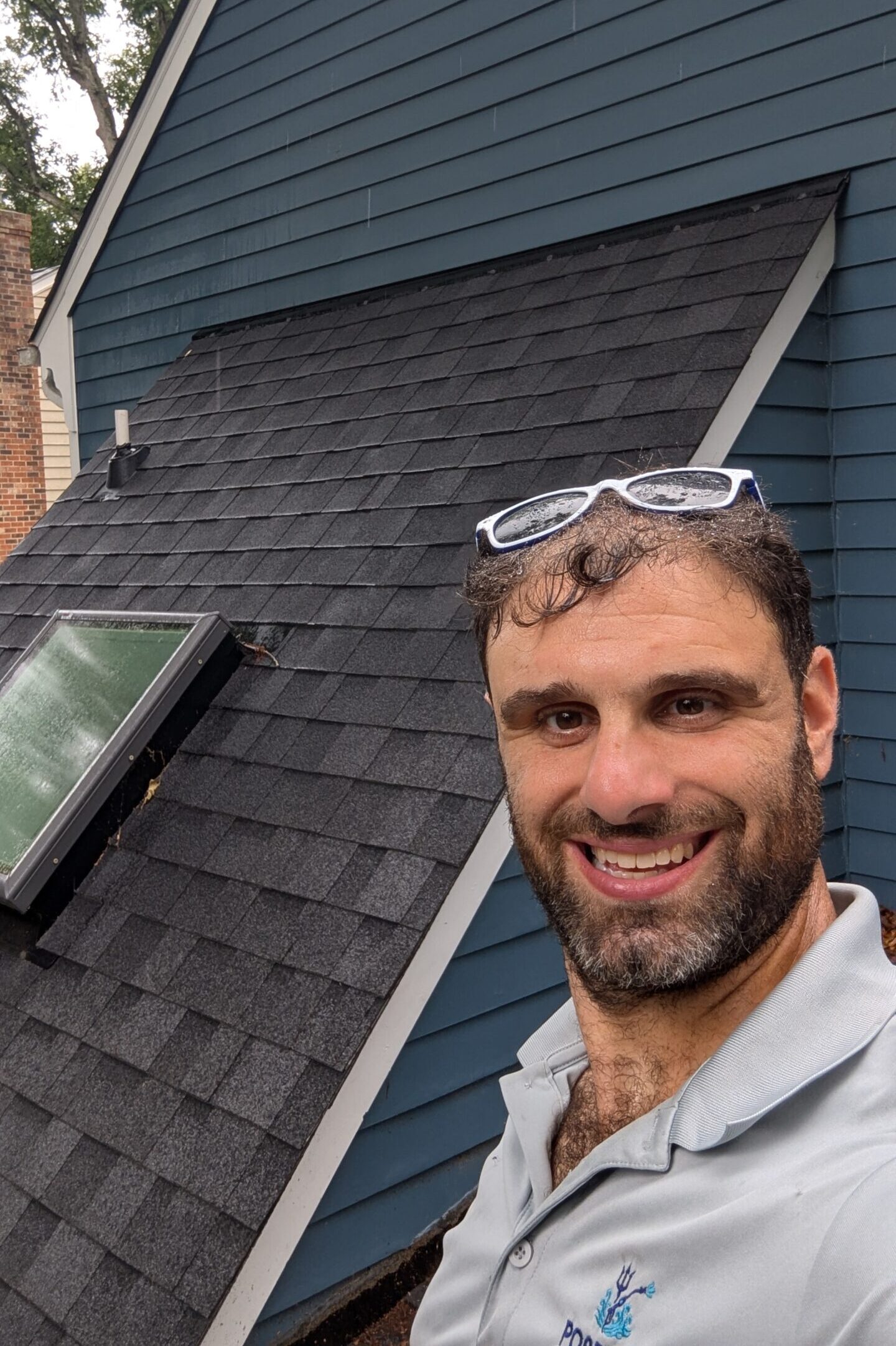 Soft roof washing on a home in Richmond, Virginia